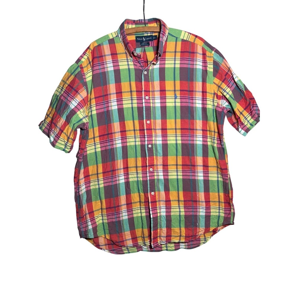 Ralph Lauren Blake Mens L Madras Plaid Button Down Shirt Multi Color Preppy Golf